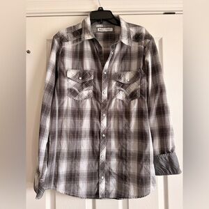 BKE Gray and White Plaid Shirt